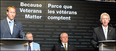 The ministers of Veterans Affairs and National Defence announcing changes to Veterans benefits.